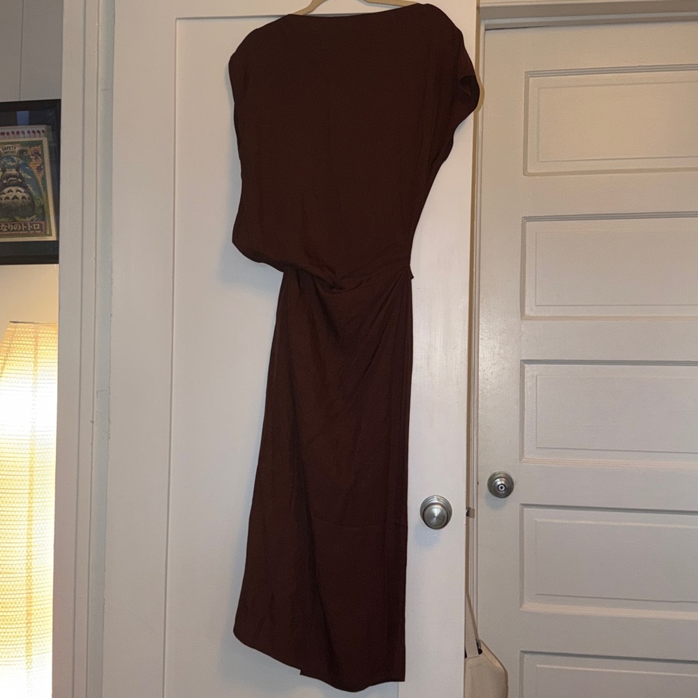 NWT Massimo Dutti Burgundy/Warm Chocolate Satin Midi Dress Size 2 US / 34 EUR - Picture 14 of 14